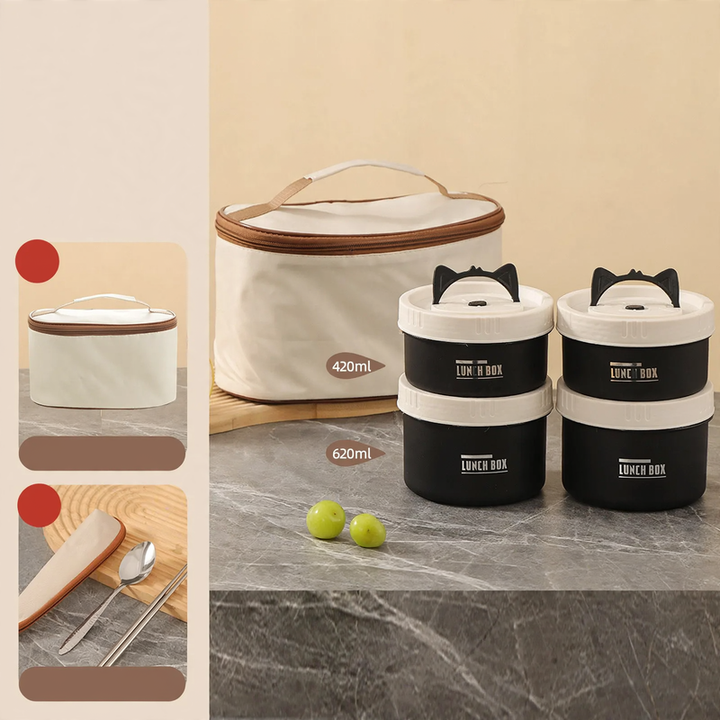 Edelstahl-Lunchbox, rund, 470–600 ml, mit Deckel