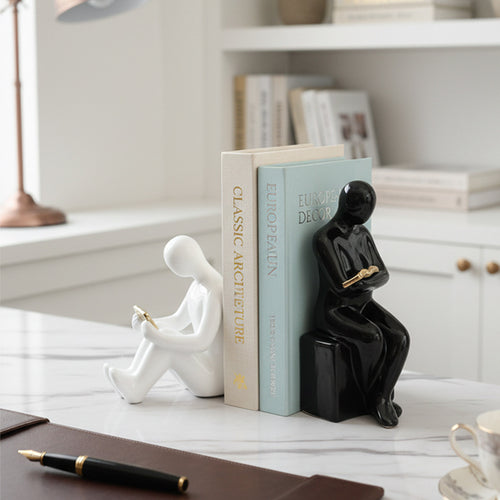 Buchstütze Keramik, Lesende Figur, Nordisch