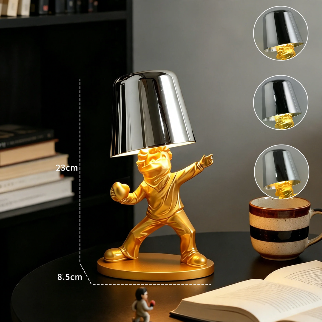 Moderne Tischlampe mit Figurenmotiv, dreifarbig dimmbar