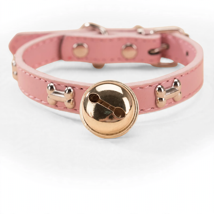 PU-Halsband mit Pfoten- und Knochendesign und Glöckchen