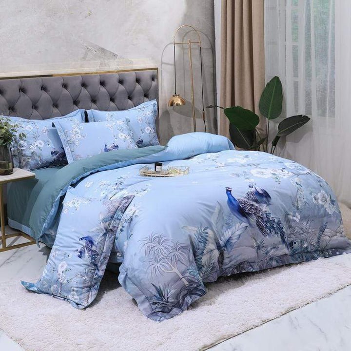 Dreamland Bettbezug Set – 500 TC ägyptische Baumwolle mit floralem Vogel Design | Karnz