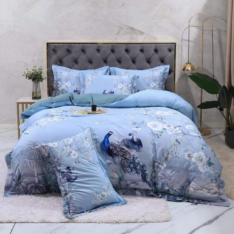 Dreamland Bettbezug Set – 500 TC ägyptische Baumwolle mit floralem Vogel Design | Karnz