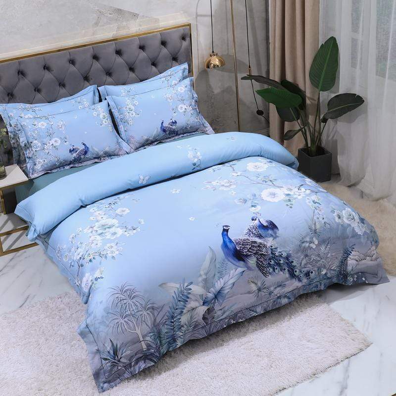 Dreamland Bettbezug Set – 500 TC ägyptische Baumwolle mit floralem Vogel Design | Karnz