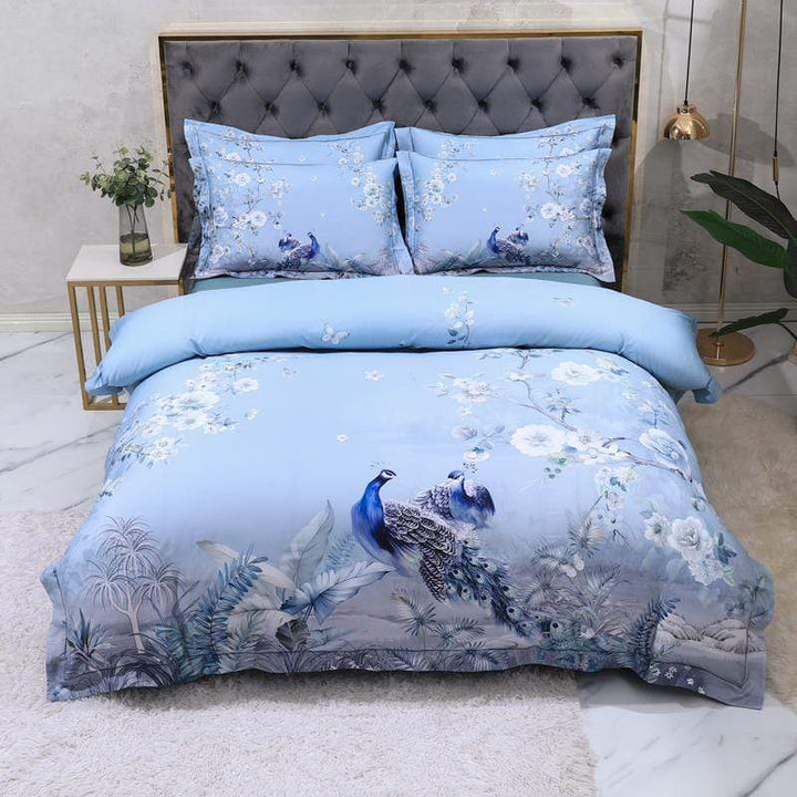Dreamland Bettbezug Set – 500 TC ägyptische Baumwolle mit floralem Vogel Design | Karnz