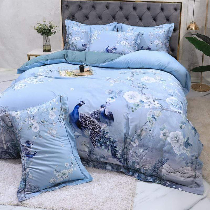 Dreamland Bettbezug Set – 500 TC ägyptische Baumwolle mit floralem Vogel Design | Karnz