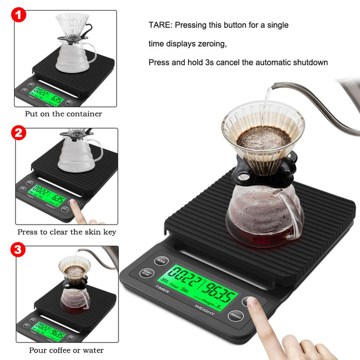 Tropfkaffeemaschinenwaage mit Timer Tragbare elektronische digitale Küchenwaage | Karnz