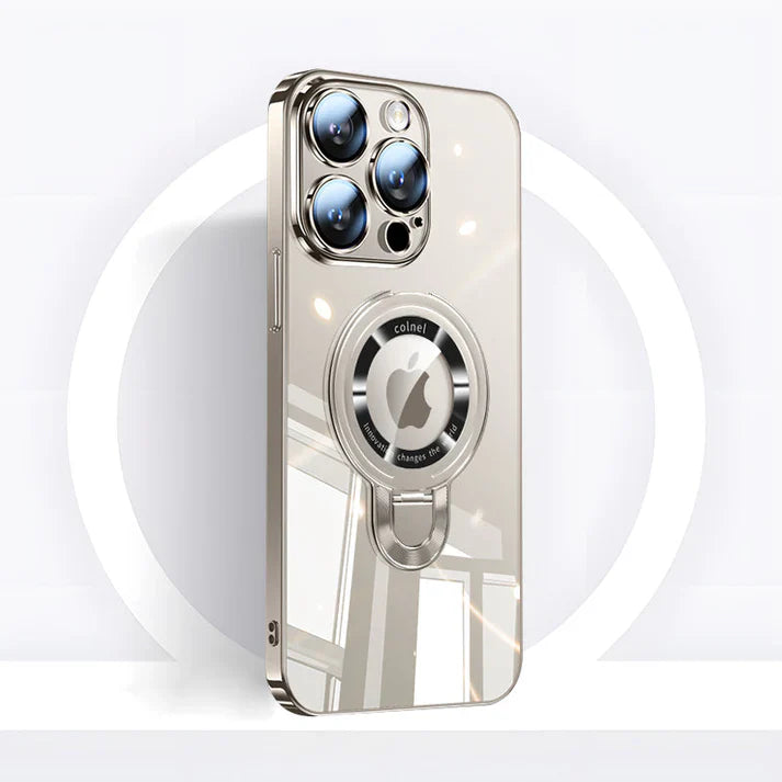 Karnz | iPhone MagSafe Serie | Transparente elektroplattierte rotierende Ständer-Handyhülle