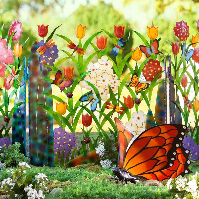 Bunte Metall-Schmetterling und Blumen Garten Sichtschutz | Karnz