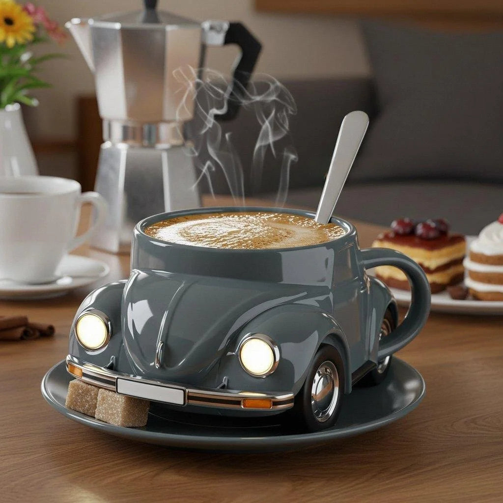 RetroAuto Keramische Kaffeetasse – Einzigartiges 3D-Design für Kaffee & Tee | Karnz