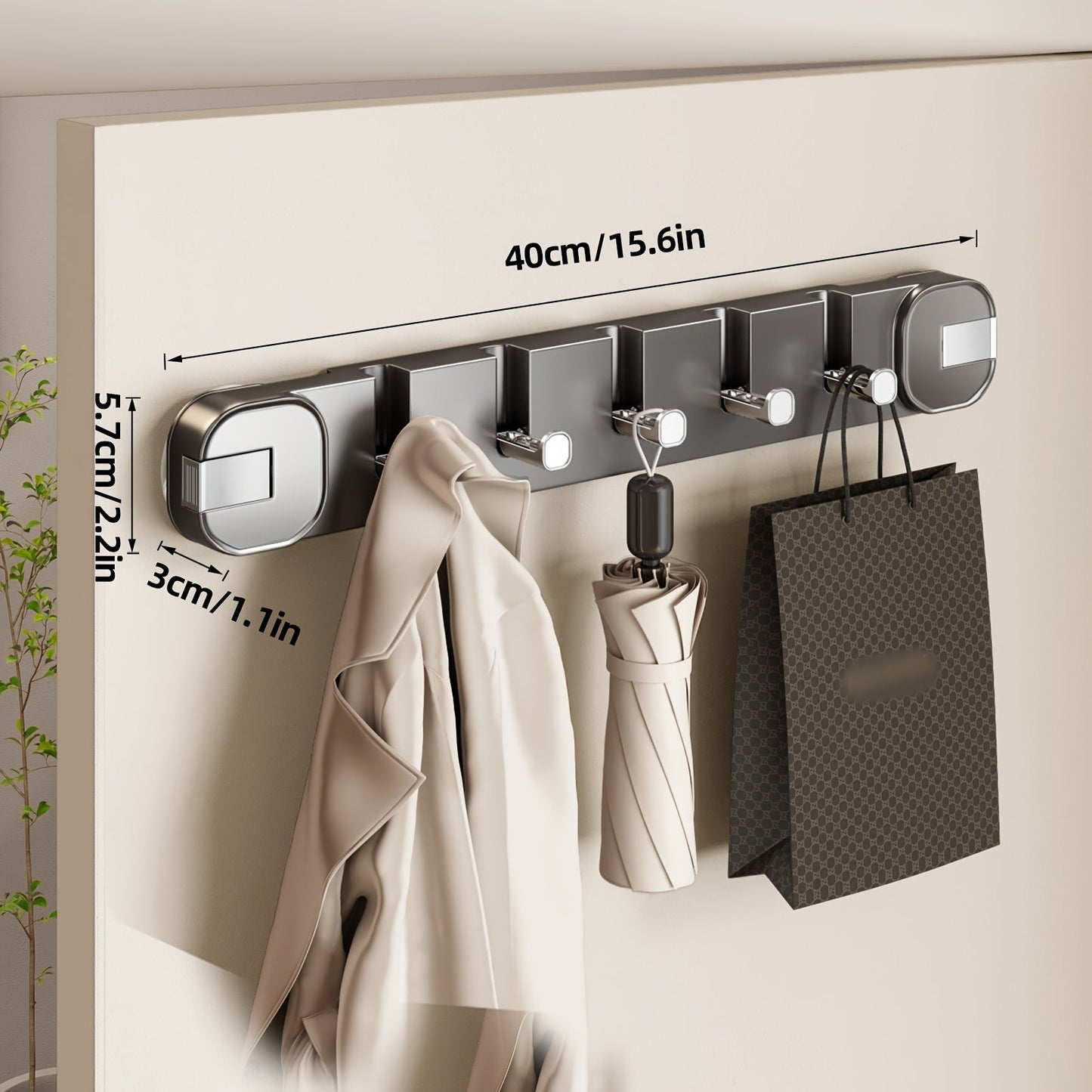 Wandhakenpanel ohne Bohren – OrganizePlus versteckter 5-Haken-Regal | Karnz