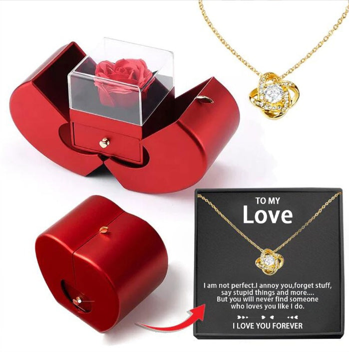 Rote Apfel Schmuckbox mit ewiger Rose und Halskette | Karnz