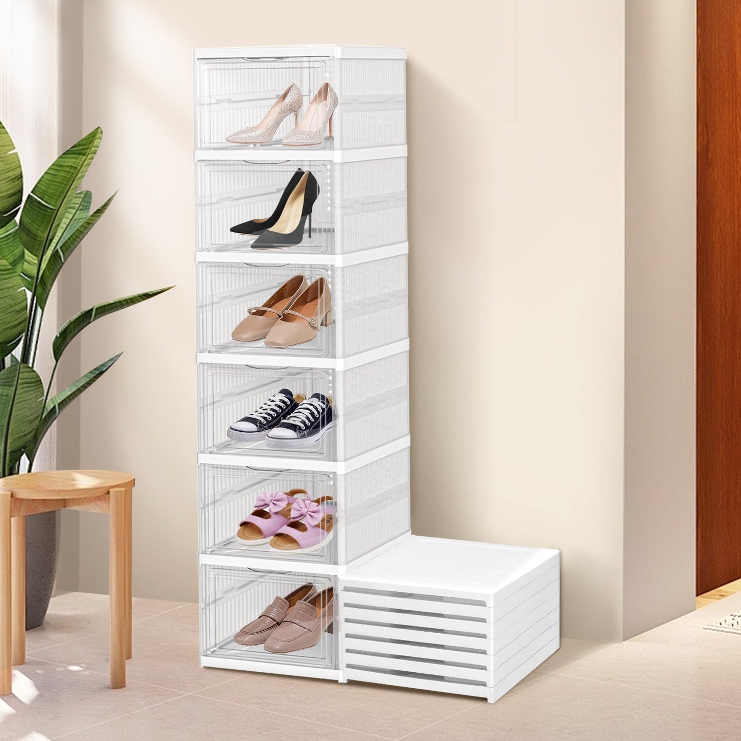 6 Ebenen Schuhboxen Aufbewahrungsbox Stapelbar | Karnz