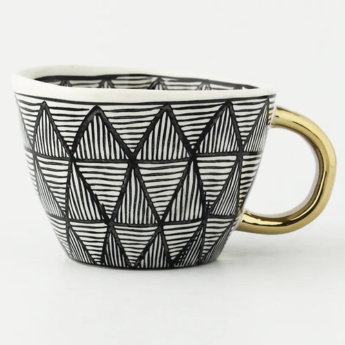 Premium Geometrische Keramiktasse mit Goldgriff – Erheben Sie Ihr tägliches Getränk
