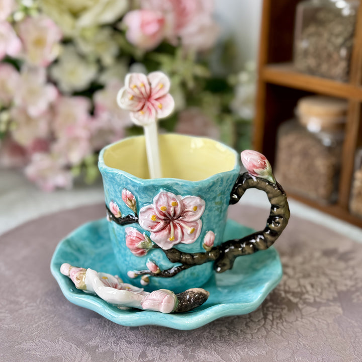ArtSip Keramikbecher & Untertassen Set – Handgemaltes 3D-Design inspiriert von Van Gogh | Karnz