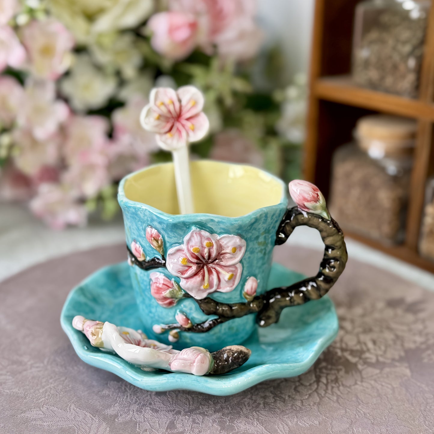 ArtSip Keramiktasse & Untertasse Set – Handgemalte 3D-Design inspiriert von Van Gogh | Karnz