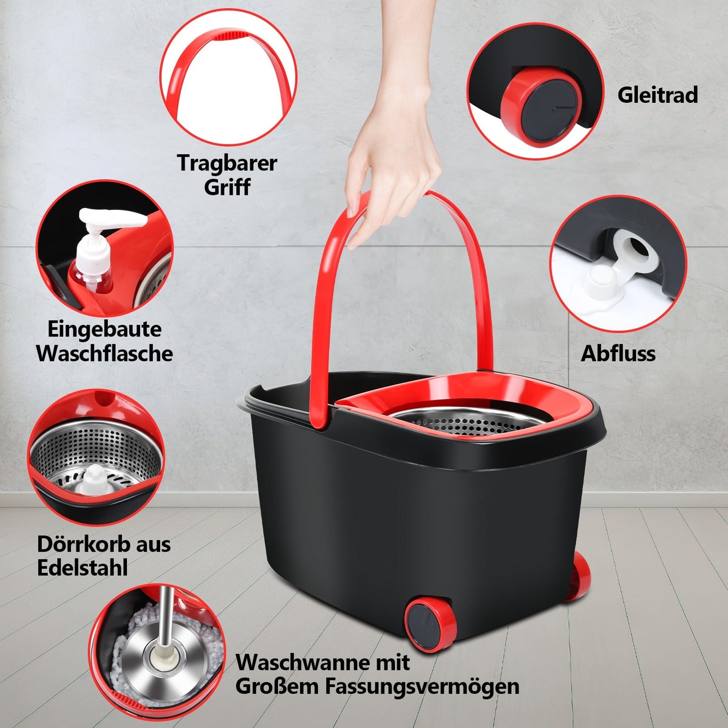 Wischmop Set Bodenwischer mit Eimer | Karnz