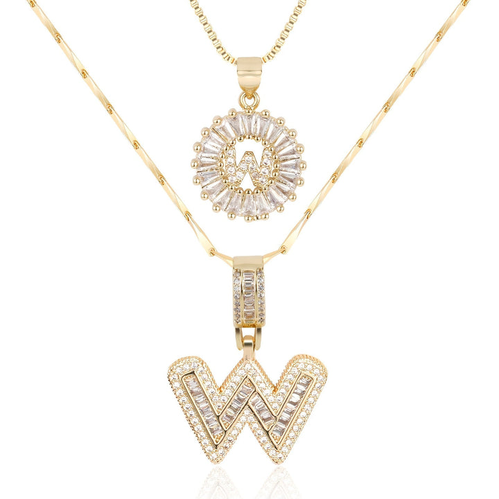 Karnz | 2pc 14k Diamant Buchstaben Initialen Halsketten