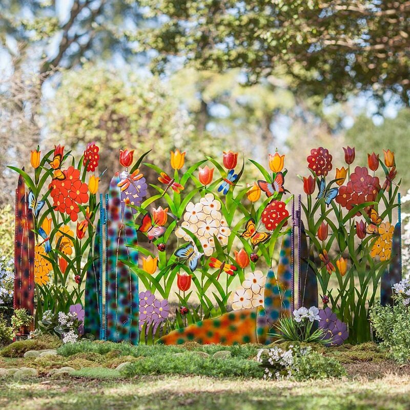 Bunte Metall-Schmetterling und Blumen Garten Sichtschutz | Karnz