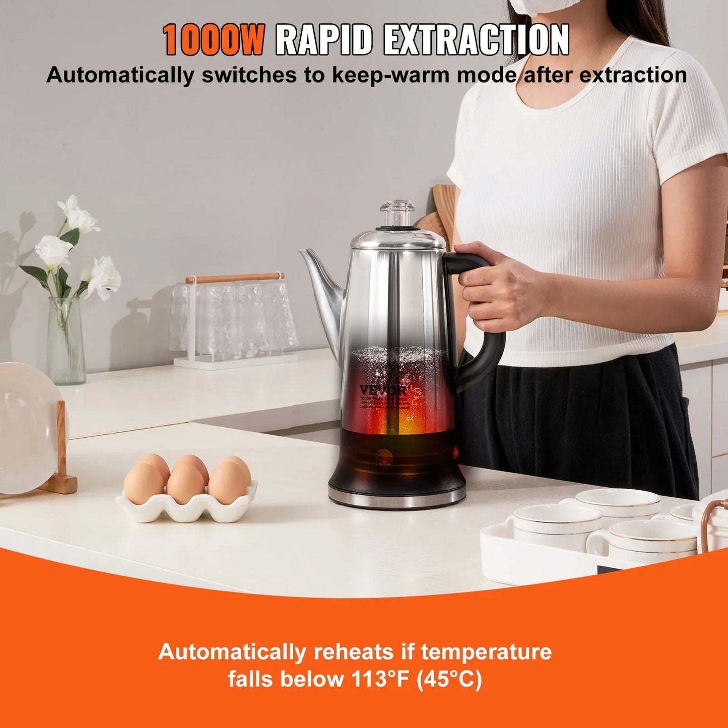 Elektrische Kaffeekanne Edelstahl Kaffeekanne mit Warmhaltefunktion | Karnz