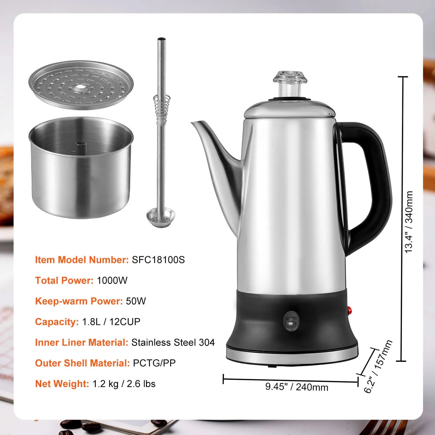 Elektrische Kaffeekanne Edelstahl Kaffeekanne mit Warmhaltefunktion | Karnz
