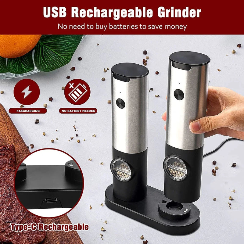 Elektrisches Salz Pfeffer Grinder Set USB aufladbare automatische Gewürzmühle | Karnz