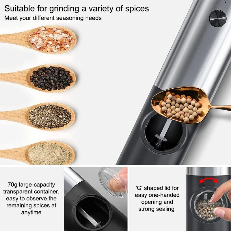 Elektrisches Salz Pfeffer Grinder Set USB aufladbare automatische Gewürzmühle | Karnz