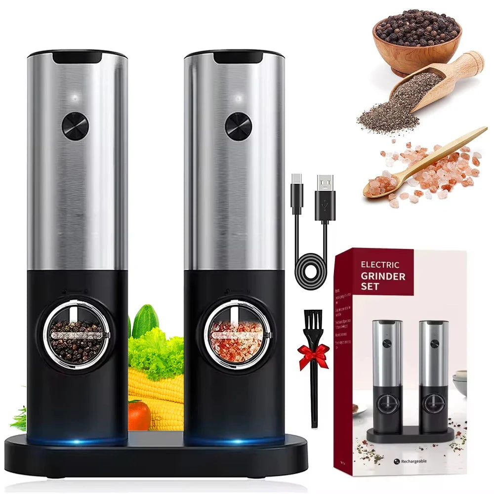 Elektrisches Salz Pfeffer Grinder Set USB aufladbare automatische Gewürzmühle | Karnz