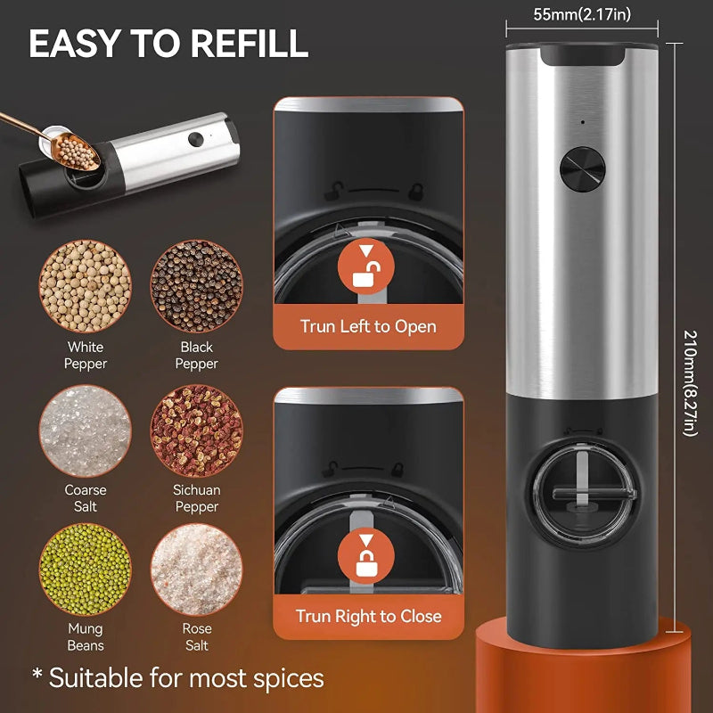Elektrisches Salz Pfeffer Grinder Set USB aufladbare automatische Gewürzmühle | Karnz