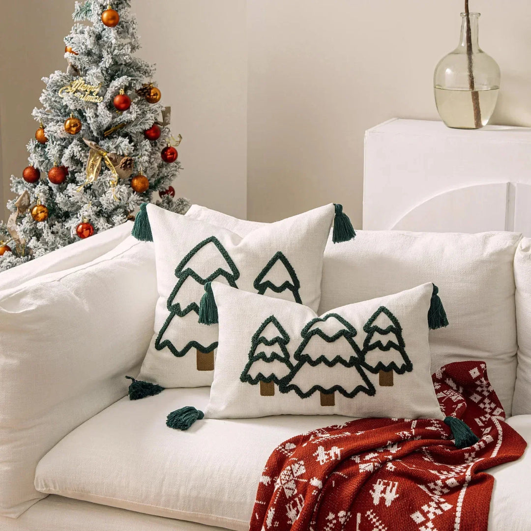 Gestickter Weihnachtsbaum-Kissenbezug aus Baumwoll-Canvas | Karnz