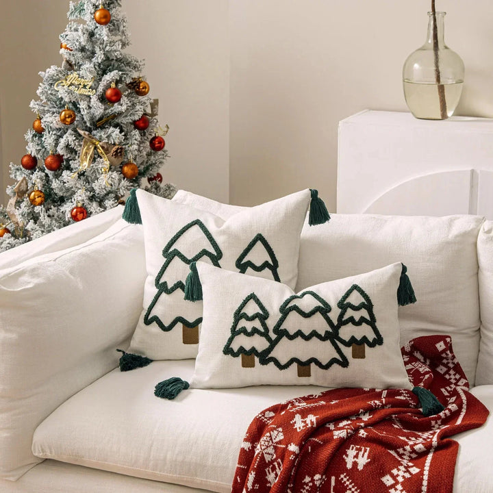 Gestickter Weihnachtsbaum-Kissenbezug aus Baumwoll-Canvas | Karnz
