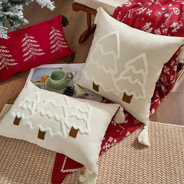 Gestickter Weihnachtsbaum-Kissenbezug aus Baumwoll-Canvas | Karnz