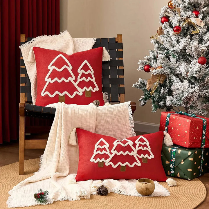 Gestickter Weihnachtsbaum-Kissenbezug aus Baumwoll-Canvas | Karnz