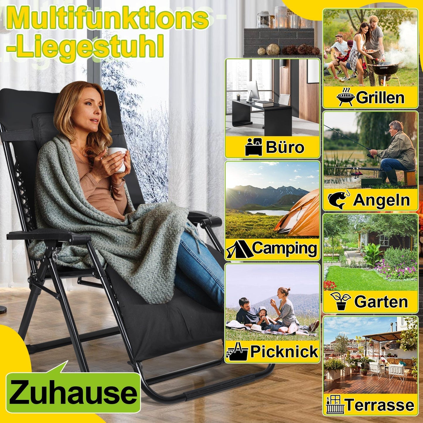 Sonnenliege Klappbar Liegestuhl bis 200kg | Karnz