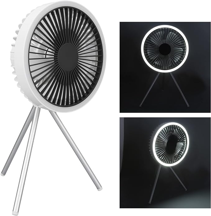 Wiederaufladbarer 10.000mAh Camping Ventilator mit LED-Beleuchtung und Powerbank | Karnz
