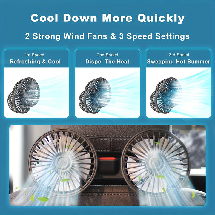 1 Pc Auto-Lüfter, Auto Kleiner Klimaanlage, Doppelseitiger Hecklüfter, Starker Wind, 360 Grad Drehung, Großes Luftvolumen, Subwoofer-Betrieb, Basis-Festklemm-Montagemethode, Geeignet für Auto Zuhause | Karnz