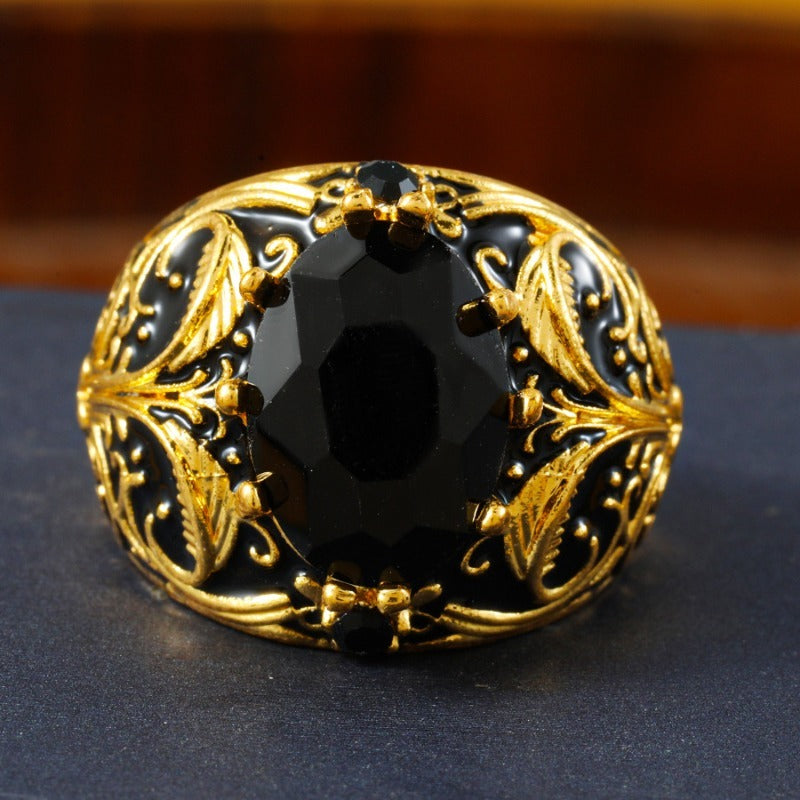 Gravierte Herren Schwarze Steinschale Ring Karnz