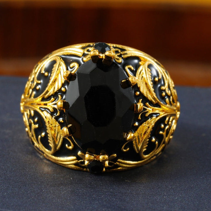 Gravierte Herren Schwarze Steinschale Ring Karnz