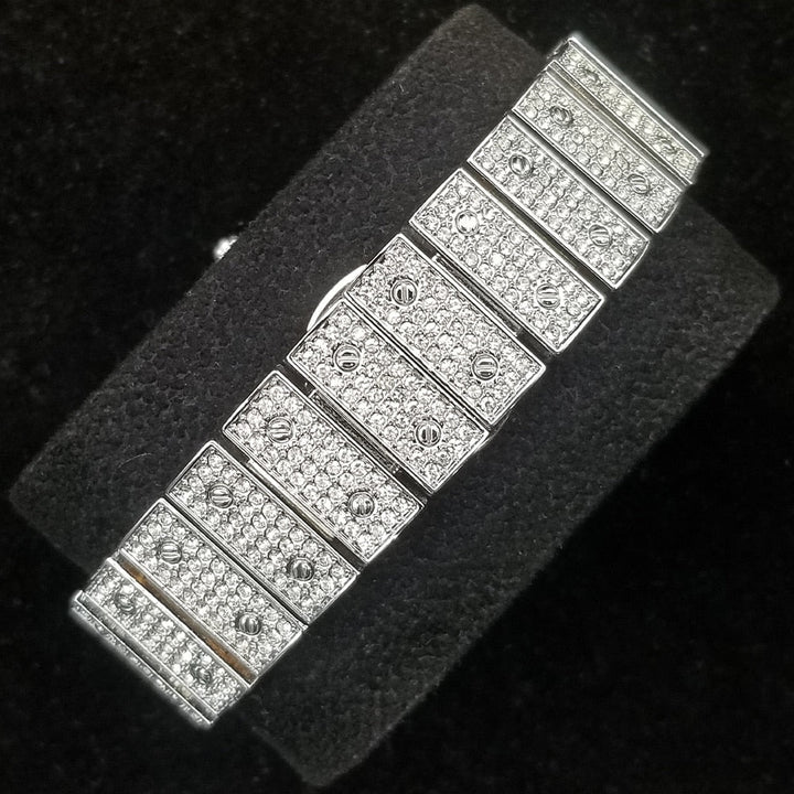 Karnz | MISSFOX Ice Out Square Herrenuhr | 18K Gold Nano-Vakuum-Beschichtung | Schweizer Quarz-Uhrwerk | Vollbesetzt mit Lab-Diamanten | Edelstahl-Gehäuse | Wasserdicht 3 ATM