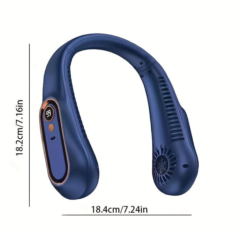 Bleib cool und bequem mit diesem USB-wiederaufladbaren Nackenventilator mit 5 Geschwindigkeitsstufen - Digitalanzeige und bladeloos! | Karnz