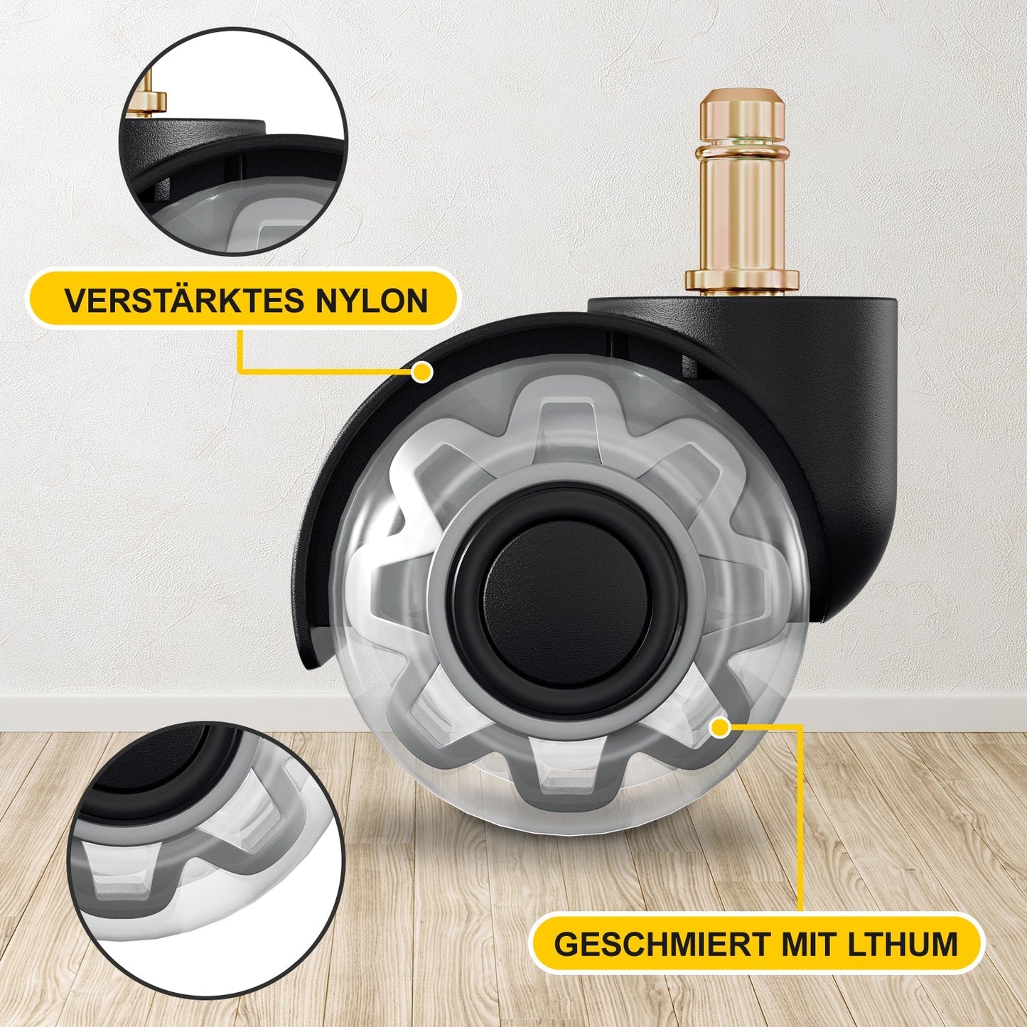 5 Stück BürostuhlRollen Drehstuhlrollen 10mm x 22mm | Karnz