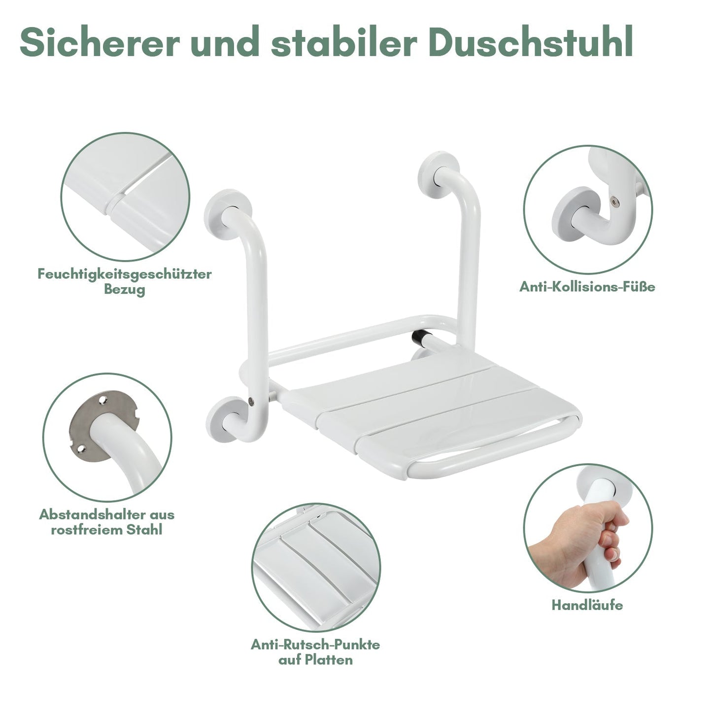 Duschklappsitz Klappbar mit Armlehnen Wandmontage | Karnz