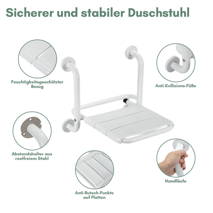 Duschklappsitz Klappbar mit Armlehnen Wandmontage | Karnz