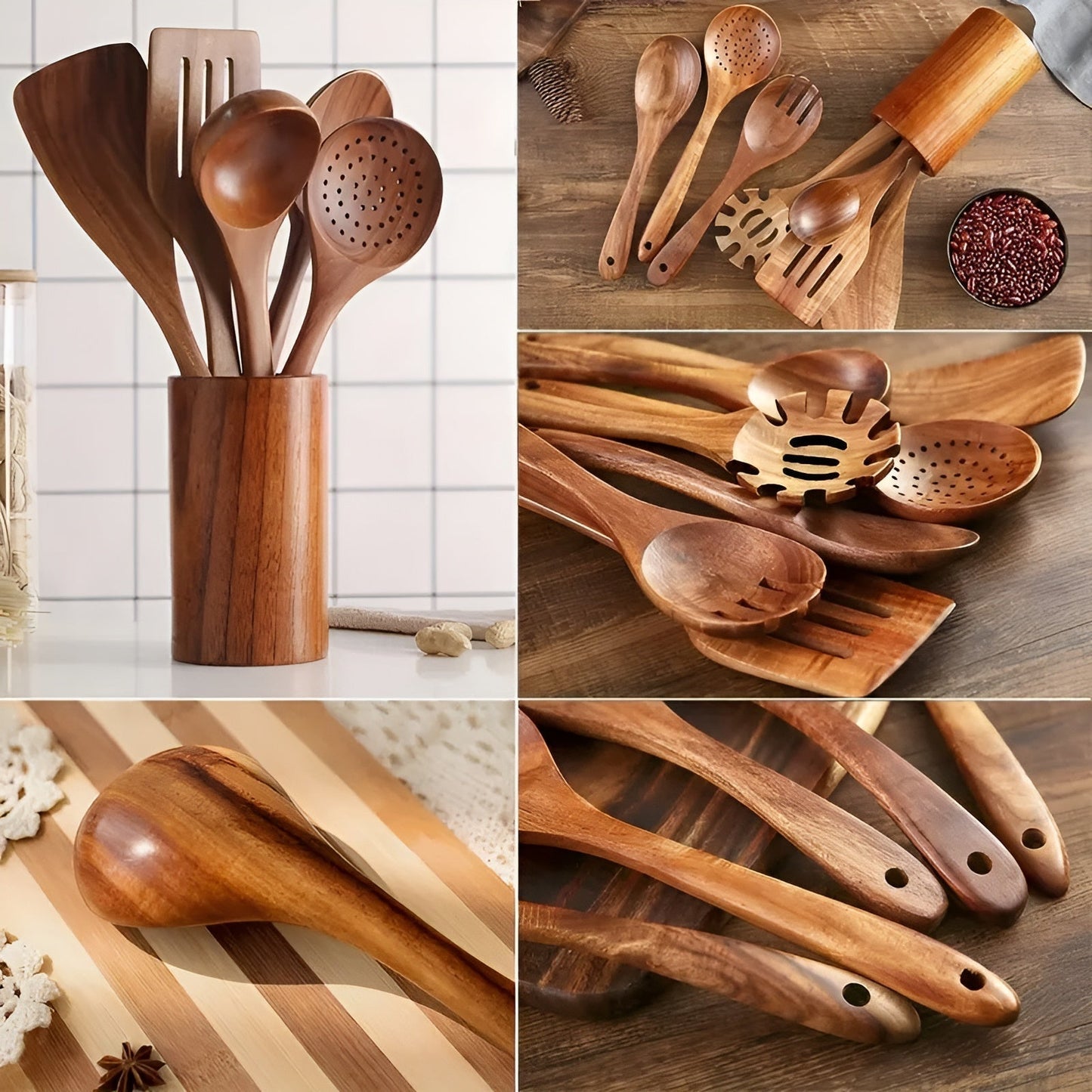 7-teiliges Holz-Küchenutensilien-Set für Töpfe und tägliches Kochen | Karnz
