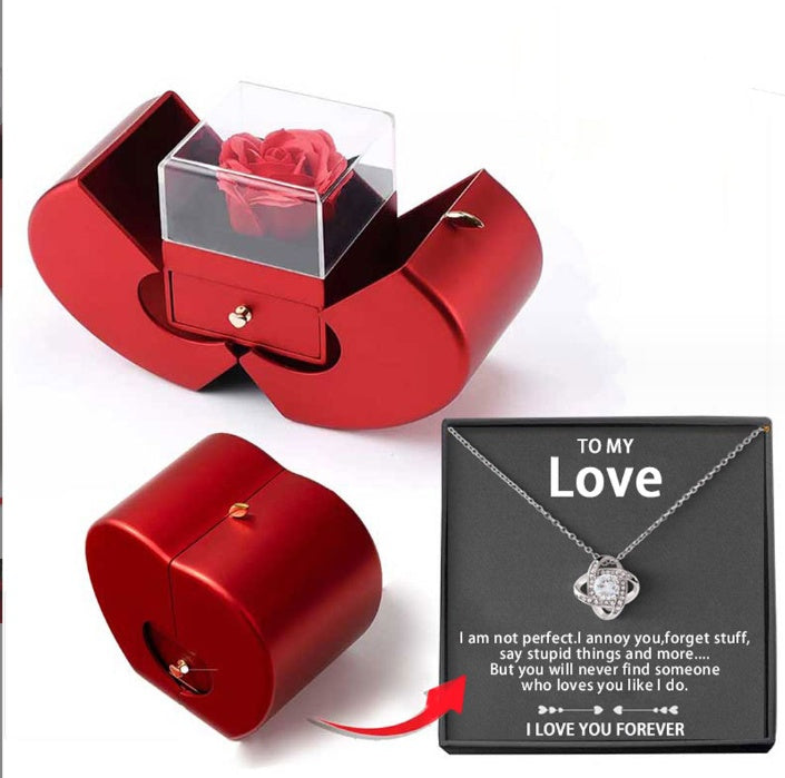 Rote Apfel Schmuckbox mit ewiger Rose und Halskette | Karnz