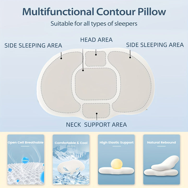 1pc Ovales Macaron Kissen Zervikal Memory Foam Kissen, Kühles Bettkissen Zum Schlafen - Nackenkissen Zur Schmerztherapie Schlafen, Kontur Unterstützung Ergonomisches Kissen Für Seiten-, Rücken-, Bauchschläfer Mit Hoch- Und Niedrigpartition | Karnz