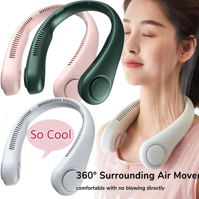 Bladeless Halsventilator, 360° Kühlhalsventilator mit 3 Geschwindigkeiten, Hängender Halsventilator, Karnz