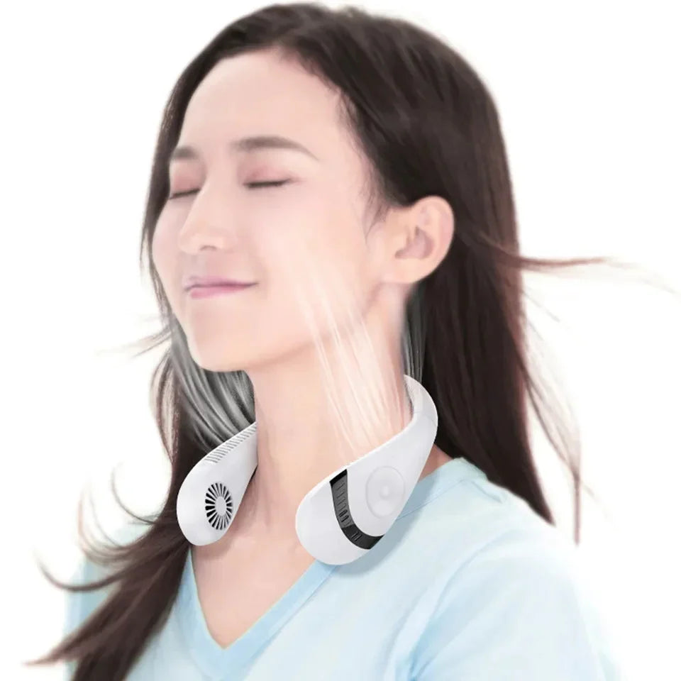 Bladeless Halsventilator, 360° Kühlhalsventilator mit 3 Geschwindigkeiten, Hängender Halsventilator, Karnz