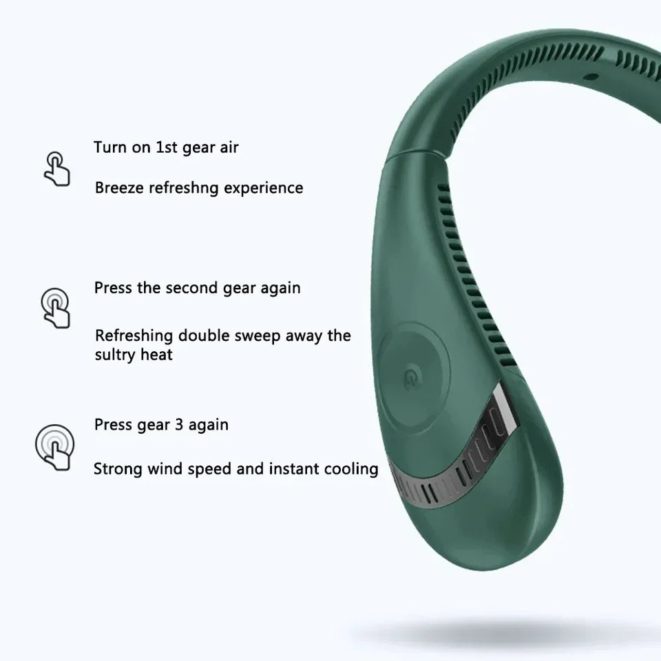 Bladeless Halsventilator, 360° Kühlhalsventilator mit 3 Geschwindigkeiten, Hängender Halsventilator, Karnz