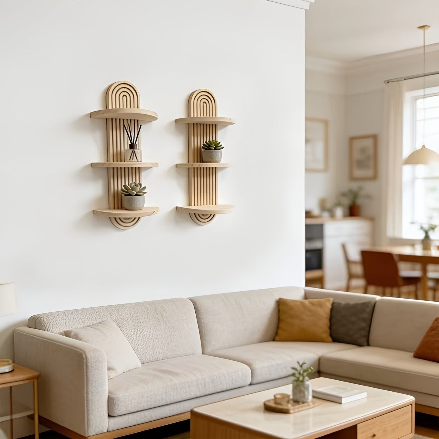 Boho-Wandregal aus Massivholz – mehrstufig und platzsparend | Für Wohnzimmer, Schlafzimmer und Flur