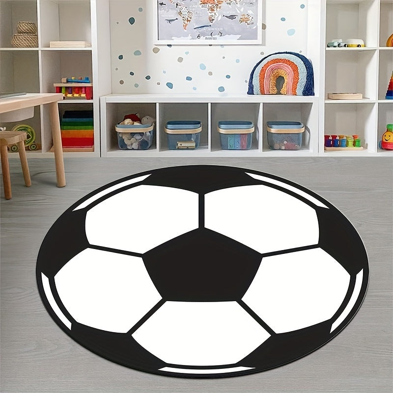 Runder Fußball-Teppich mit rutschfester Unterseite – Sportlicher Teppich für Kinderzimmer & Wohnzimmer | Karnz